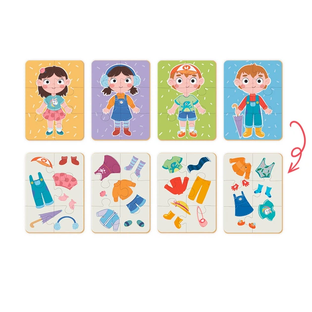 Детский пазл и игра Mon Puzzle "Одежда и времени года" 200103, 4 двусторонних пазлов по 6 элементов - изображение 3