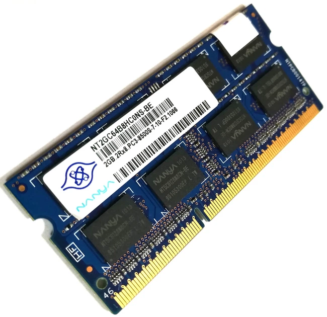 Оперативная память для ноутбука Nanya SODIMM DDR3 2Gb 1066MHz 8500s PC3 2R8 CL7 (NT2GC64B8HC0NS-BE) Б/У - изображение 2