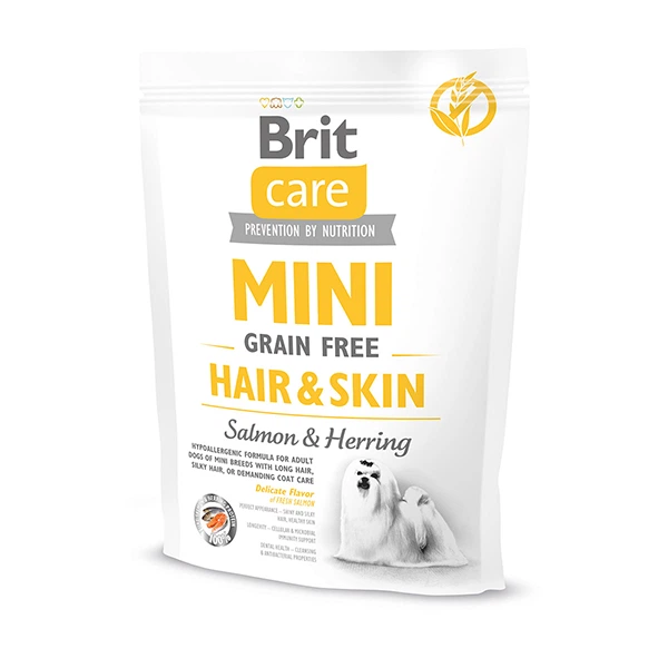 Сухий беззерновий корм для малих порід собак Brit Care Mini Hair and Skin з лососем та оселедцем, 400 г - Фото 1 Сухий беззерновий корм для малих порід собак Brit Care Mini Hair and Skin з лососем та оселедцем, 400 г - изображение 1