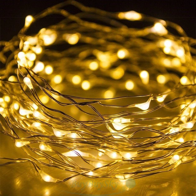Гірлянда Крапля Роса на батарейках 10 метрів 100LED Теплий Білий - Фото 2 Гірлянда Крапля Роса на батарейках 10 метрів 100LED Теплий Білий - зображення 2