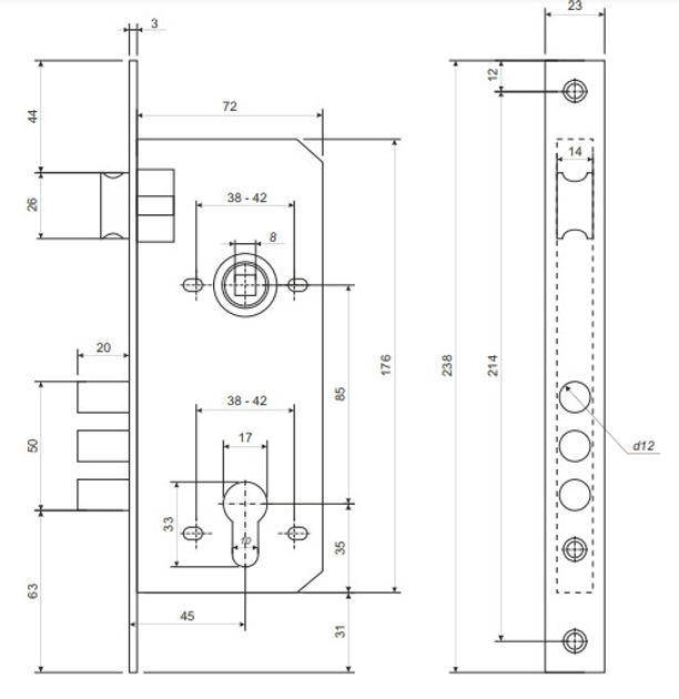 Замок врезной apecs 2600 g