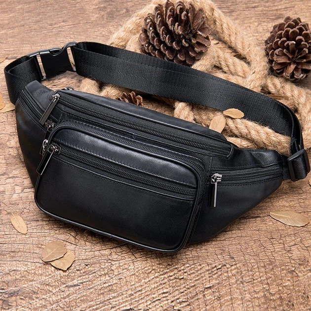 Сумка на пояс бананка чоловіча з натуральної шкіри Vintage leather-20205 Чорна - Фото 7 Сумка на пояс бананка чоловіча з натуральної шкіри Vintage leather-20205 Чорна - изображение 7