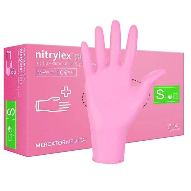 Перчатки розовые Nitrylex Pink нитриловые неопудренные S RD30144002 - изображение 1