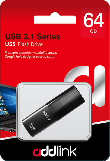 Флеш память USB AddLink U55 64GB USB 3.1 Black (ad64GBU55B3) - изображение 3