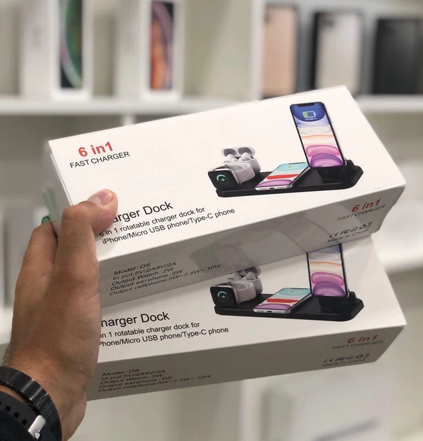 Беспроводная док станция FAST CHARGER D6 Pro 6в1 зарядные порты для всех видов телефонов (Type-C, Micro USB, Lighting) Черная (756427) - изображение 6