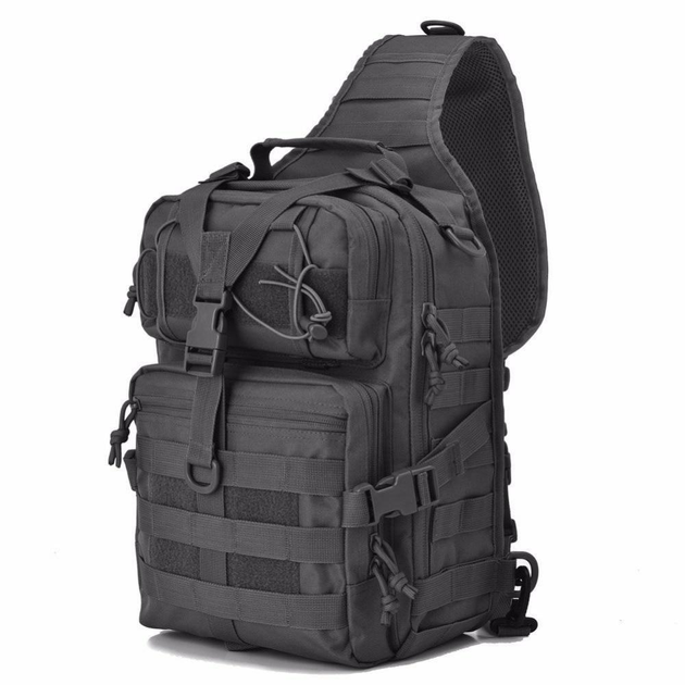 Рюкзак сумка тактическая военная штурмовая Oxford 600D на одно плечо 20 л Black - изображение 1