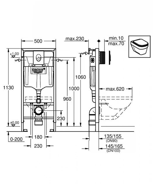 Инсталляция GROHE Rapid SL 38722001 c панелью смыва Skate Air 38505SH0 белая - изображение 4