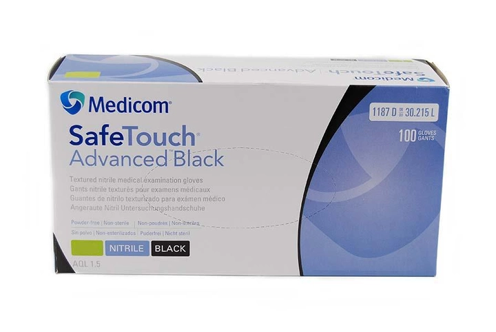 Перчатки нитриловые черные М 100шт/уп (50пар) SafeTouch Advanced Black - изображение 1