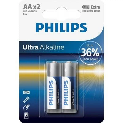 Батарейка Philips LR06 Ultra Alkaline * 2 (LR6E2B/10) - Фото 1 Батарейка Philips LR06 Ultra Alkaline * 2 (LR6E2B/10) - зображення 1