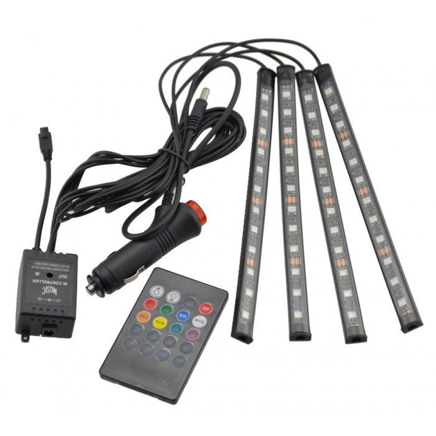 Автомобільна водонепроникна світлодіодна RGB LED підсвічування в салон на 4 стрічки від прикурювача з пультом - зображення 4