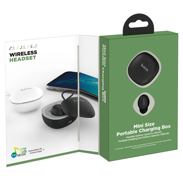 Bluetooth гарнитура Hoco E50 Wise mini wireless headset (с зарядным кейсом) Black - Фото 4 Bluetooth гарнитура Hoco E50 Wise mini wireless headset (с зарядным кейсом) Black - изображение 4