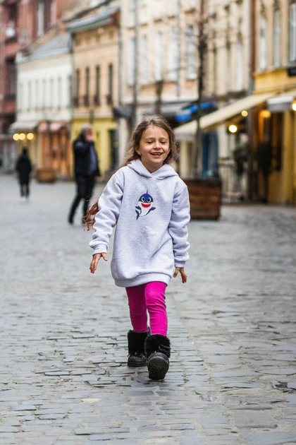 Худі для дівчинки Baby Shark (Бейбі Шарк) Сірий меланж (Xd14 gray (98-104) - зображення 6