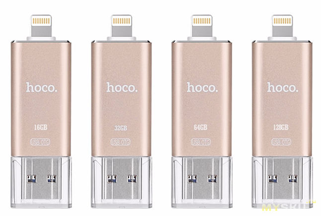 Флешка для iPhone/iPad USB/lightning MFI Hoco UD2 16GB золотистая - изображение 2