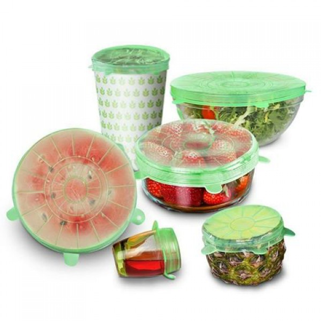 Силиконовые крышки для посуды набор 6 штук Silicone Sealing Lids Green ...