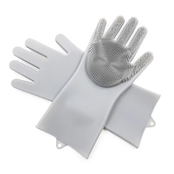 Хозяйственные силиконовые перчатки для уборки и мытья посуды Magic Silicone Gloves Серый #S/O