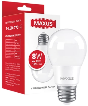 Лампа світлодіодна MAXUS A55 8 Вт 3000 K 220 В E27 (1-LED-773)
