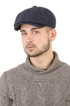 Кепка восьмиклинка синяя из шерсти в мелкую клеточку Shlyapka (SC47562)