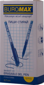 Набор гелевых ручек Buromax Erase Slim Пиши-стирай 0.7 мм Синий корпус 12 шт (BM.8301-01)