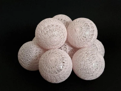 Гірлянда Тайські Кульки Блідо Рожева Cotton Balls 10led, діам 6см, довжина 180см на батарейках АА