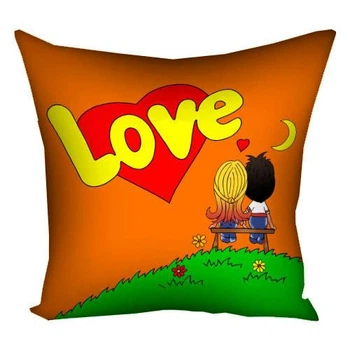 Габардинова подушка з принтом для декору Love is помаранчева (3P_17LV001)