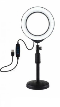 Кільцева Led лампа RinG Light 16 см на круглому штативі 30 см з тримачем для смартфона Чорна WN20