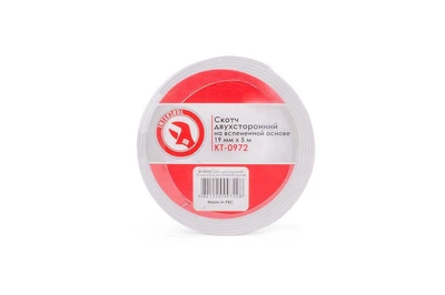 Скотч двосторонній Intertool 19 мм х 5 м спінена (KT-0972)