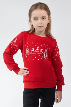 Різдвяний світшот для дівчинки Олені Red 134 UKRS-6612D UkrGlamour