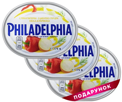 Набір сирів Philadelphia з цибулею, перцем і кропом 175 м, 2 шт. + 1 шт. в подарунок