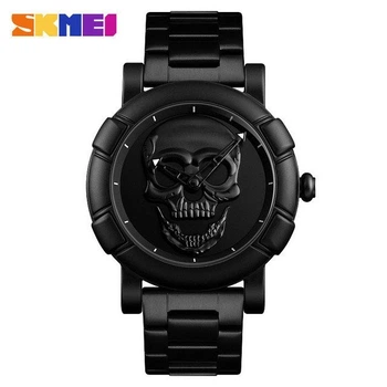 Мужские часы Skmei Skull 9178 Черные с черным черепом