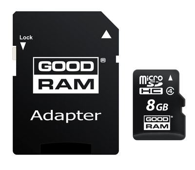 Карта памяти MicroSDHC 8GB Class 4 GOODRAM + SD-adapter (M40A-0080R11)