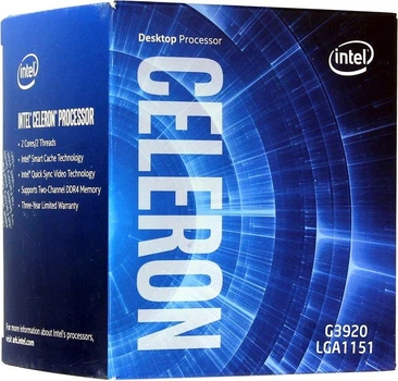Процессор Intel Celeron G3920 2.9GHz (2MB, Skylake, 51W, S1151) Box (BX80662G3920)