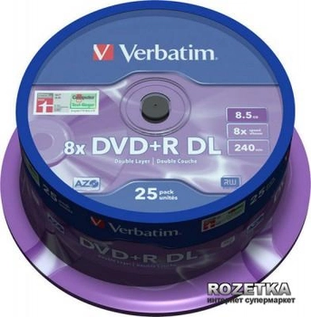 Verbatim DVD+R 8,5 GB DL 8x Cake 25 шт (43757)