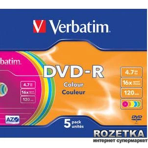 Verbatim DVD-R 4,7 GB 16x Slim 5 шт Color (43557)