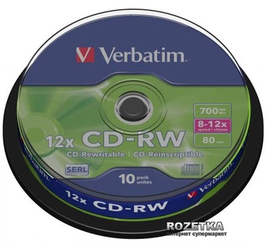 Verbatim CD-RW 700 MB 12x Cake 10 шт (43480)