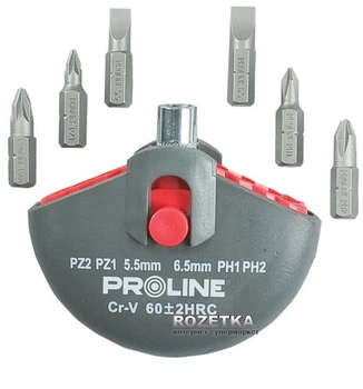 Набір біт Proline 7 штук 1/4 '' + магнітний тримач CrV (10697)