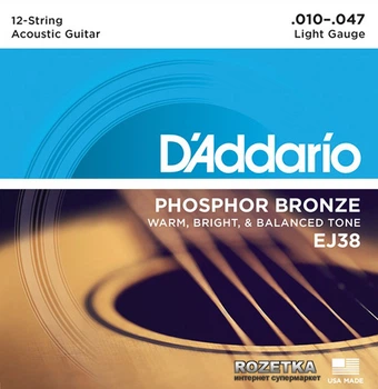 Струны для акустических гитар D'Addario EJ38 Phosphor Bronze Light 12-String (10-47)