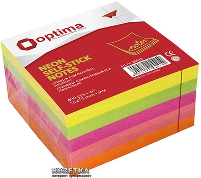 Стикеры Optima 75x75 мм 400 листов 4 цвета (O25515)