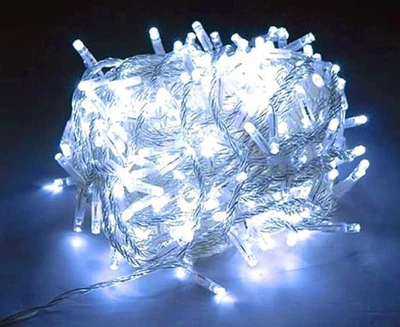 Гирлянда 100 LED, прозрачный шнур, белый свет.