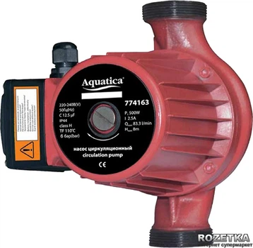 Насос циркуляційний Aquatica 0.5 кВт Hmax 12 м Qmax 190 л/хв Ø2" 220 м + гайки Ø1¼" (774163)