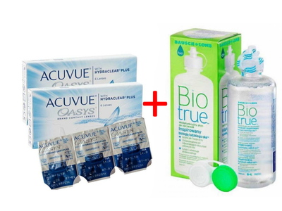 Контактні лінзи Acuvue Oasys 2 упаковки (12шт) + Biotrue 360мл 8.4 мм -6.50