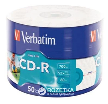 Verbatim CD-R 700 MB 52x Wrap 50 шт Printable (43794)