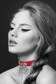 Чокер стильний з металевим кільцем Bijoux Pour Toi-FETISH Red Червоний
