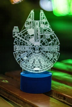 3d-светильник Сокол Тысячелетия (Звездные войны Star wars), 3д-ночник, несколько подсветок (батарейка+220В)