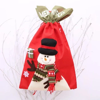 Cумка, мешок для Новогодних и Рождественских подарков Christmas Gift Bag 35х56 см Снеговик Красно-Зеленая