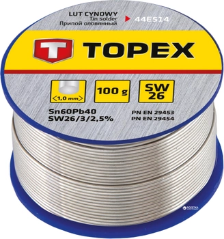 Припой TOPEX 60% олова 1 мм 100 г (44E514)