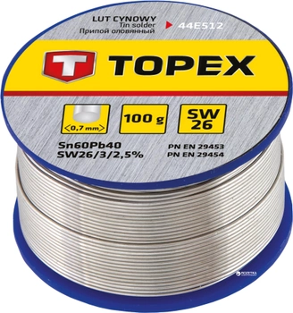 Припой TOPEX 60% олова 0.7 мм 100 г (44E512)