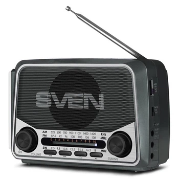 Радіоприймач портативний SVEN SRP-525 Grey з USB, microSD, FM/AM/SW радіо, аккумулятором, фонариком та живленням від мережі 220 В