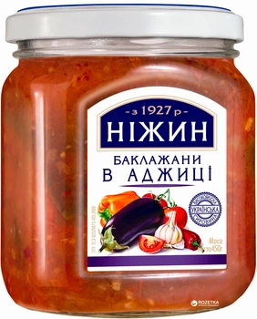 Баклажани в аджиці Ніжин у скляній банці 450 мл (4823006802395)