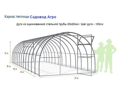 Теплица Оскар Садовод Агро 12м² (300х400х200см) Каркас Под Сотовый Поликарбонат