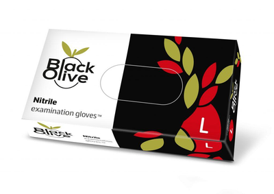 Рукавички медичні оглядові нітрилові нестерильні Black Olive, 100 шт/уп, L